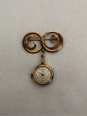 Vintage Gold-Tone Watch Pendant Brooch - Avalon Swiss 1/40 12KT Gold